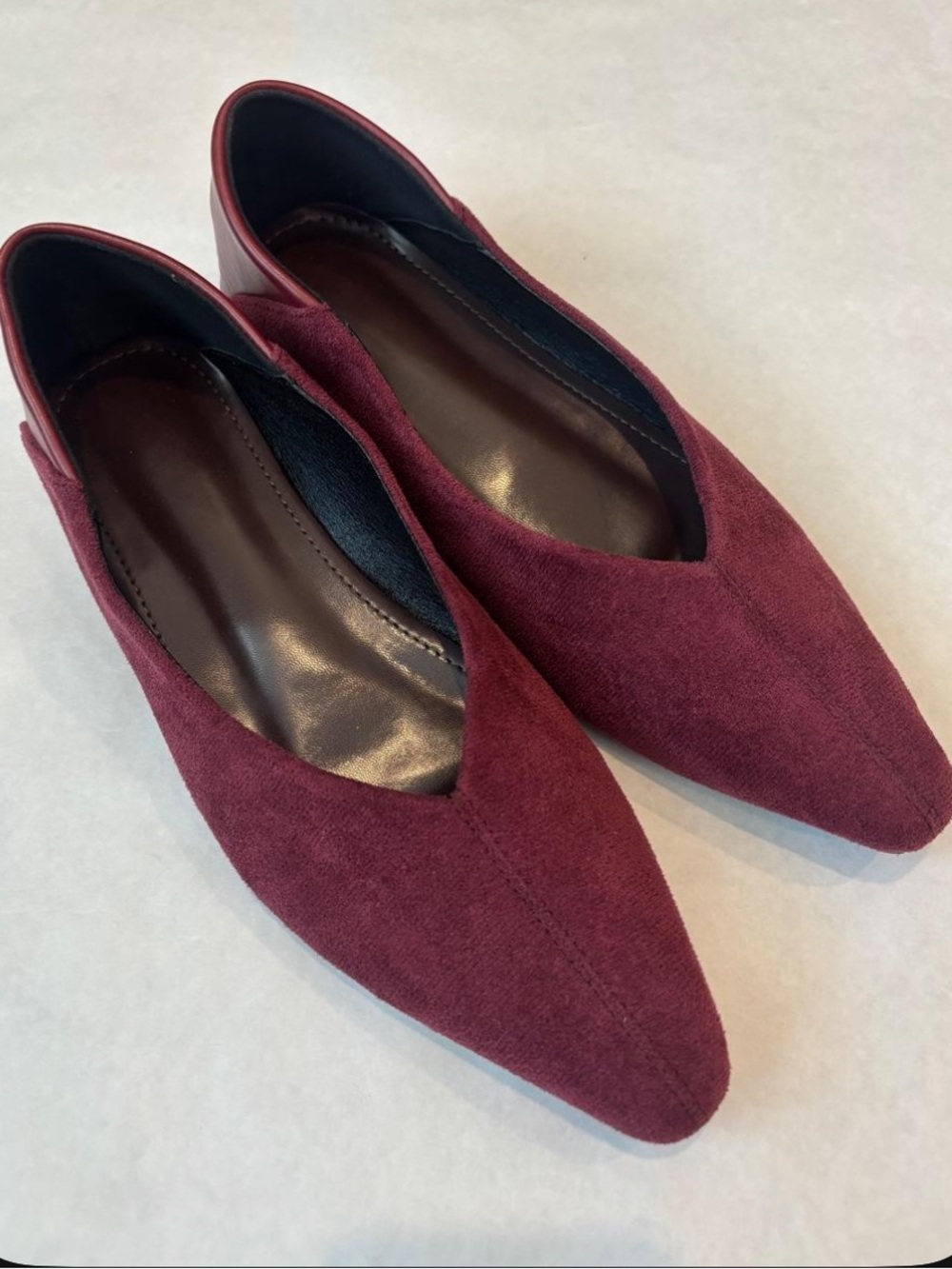 Burgundy Faux Suede Pointed Flats- size 8